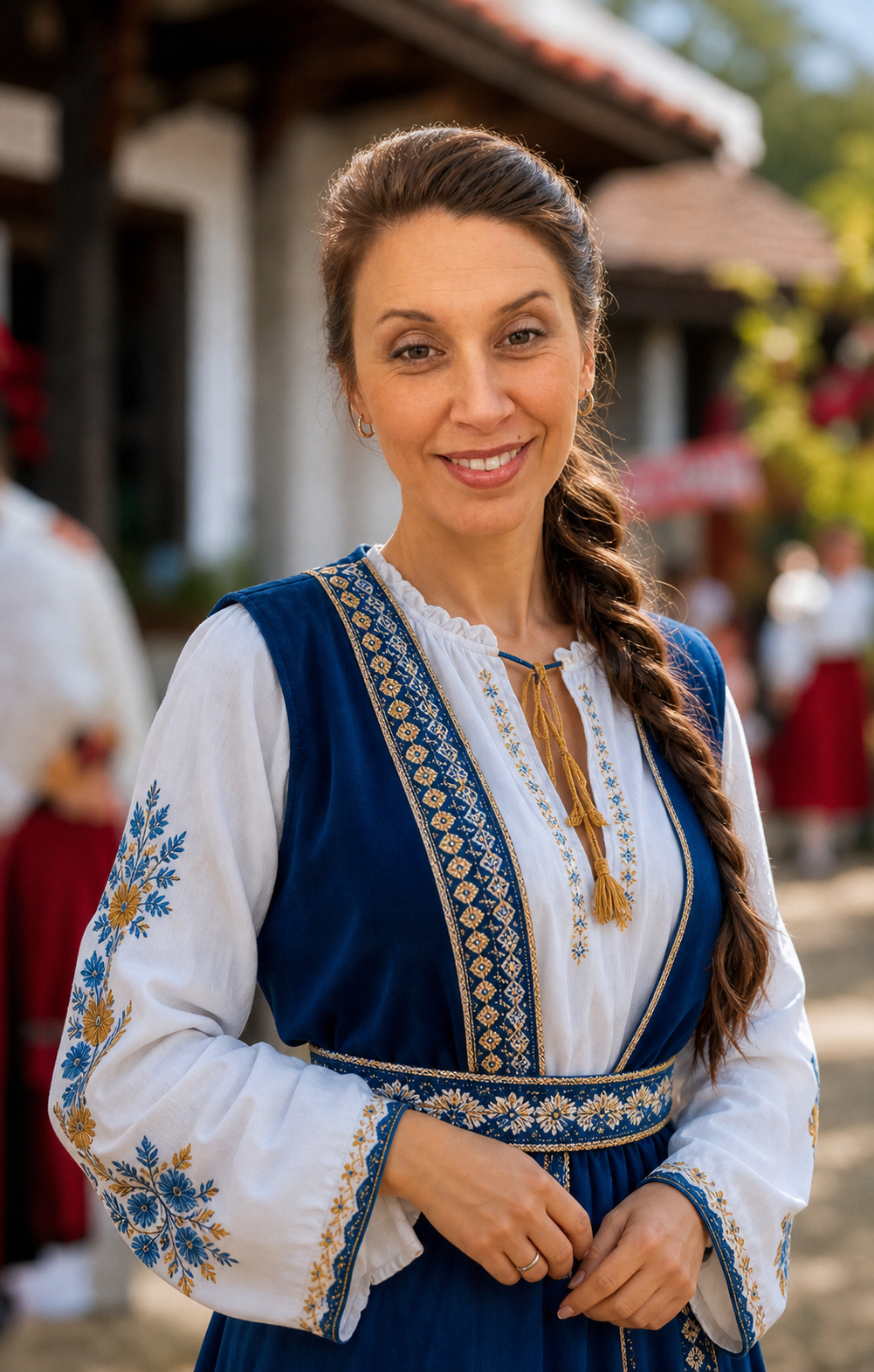 Stela Petkova im blauen traditionellen Kleid
